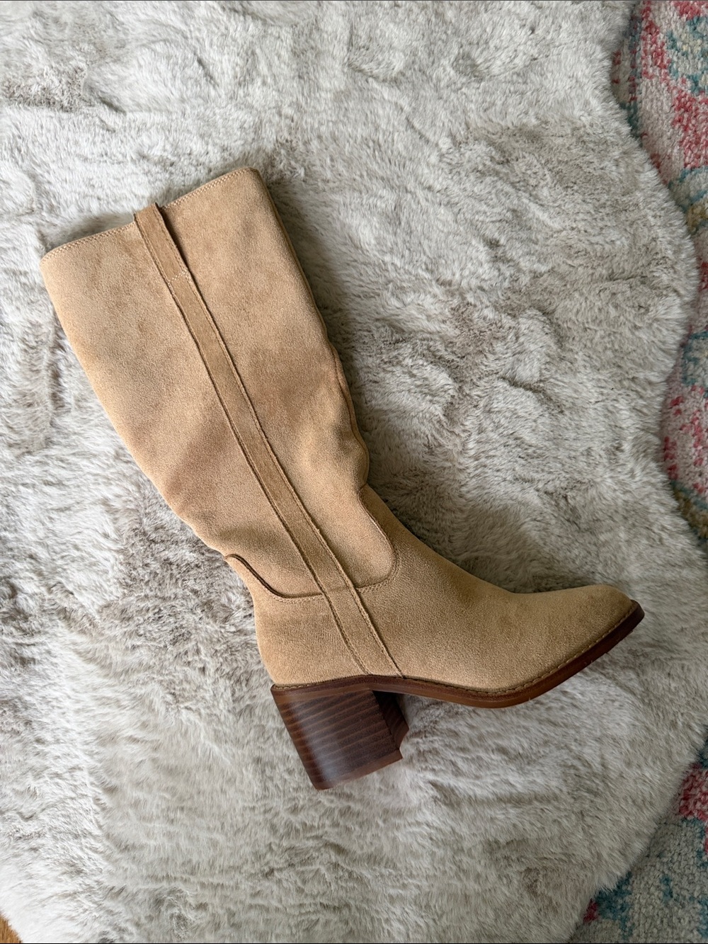 Women's Suede Mid-Calf Block Heel Boots in Tan